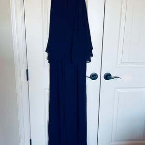 Vince Camuto Navy Blue Chiffon Halter Tiered Popover Wide-Leg Jumpsuit